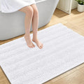 OLANLY Thick Large Bathroom Rugs 44x32, Extra Soft Absorbent Chenille Striped Bath Rugs, Rubber Backing, Machine Wash Dry, Bath Mats for Bathroom Floor, Tub and Shower, Home Decor Accessories, White