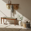 Solid Wood Acacia Indoor Bench with Natural Woven Seat, 45 Inch Wood Bench for Living Room or Entryway, Bedroom End of Bed Bench or Dining Benches, Window Bench