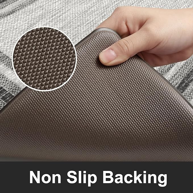 KIMODE Anti Fatigue Kitchen Mats for Floor 2 Piece,17"x47"+17"x29" Farmhouse Kitchen Rugs Non Slip Rubber Backing,Waterproof Cushioned Standing Mat for Home Decor,Office,Laundry Room,Sink,Desk,Grey