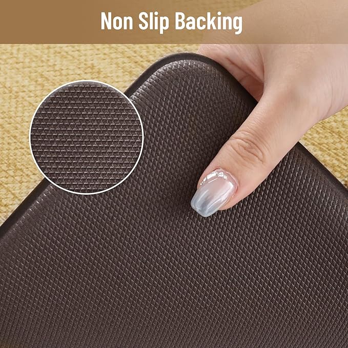 KIMODE Anti Fatigue Kitchen Mats for Floor, Farmhouse Kitchen Rugs Sets of 2, Cushioned Kitchen Floor Mats, Brown/Khaki Laundry Room Mat, Comfort Standing Mat for Sink Office Desk 17"x47"+17"x29"