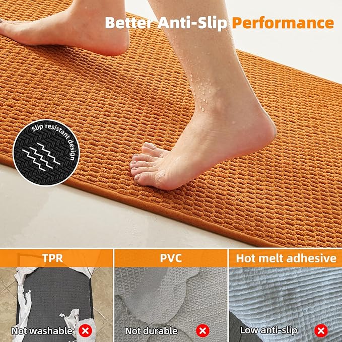 TYUU Bathroom Rugs Non Slip Washable, Super Absorbent Thin Bath Mat Small Quick Dry Low Pile Bathroom Rug, Orange 16"x24"