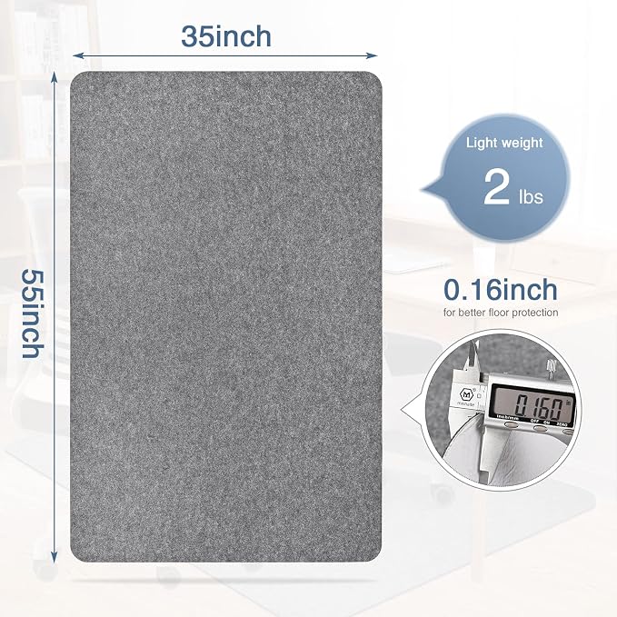 2 Pack Office Chair Mat for Hardwood Floor, 55"x35" Desk Chair Rug, Large Anti-Slip Floor Protector for Home Office Light Grey (Roll Packaging)