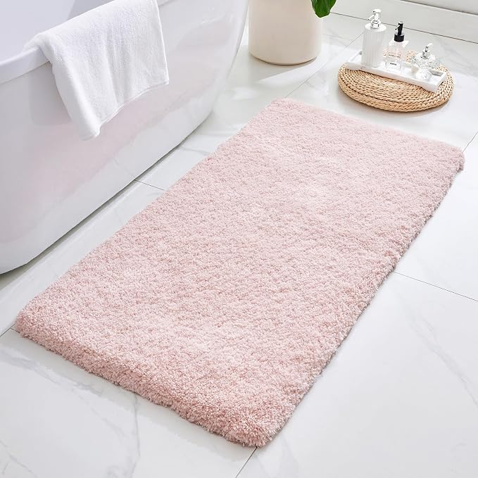 ILANGO Pink Bathroom Rugs 70" × 24" Non Slip & Super Absorbent Extra Thick Soft, Washable Bath Carpet Runner for Floor, Microfiber Plush Shaggy Bath Mats with Rubber for Bedroom Bathtub Shower Room