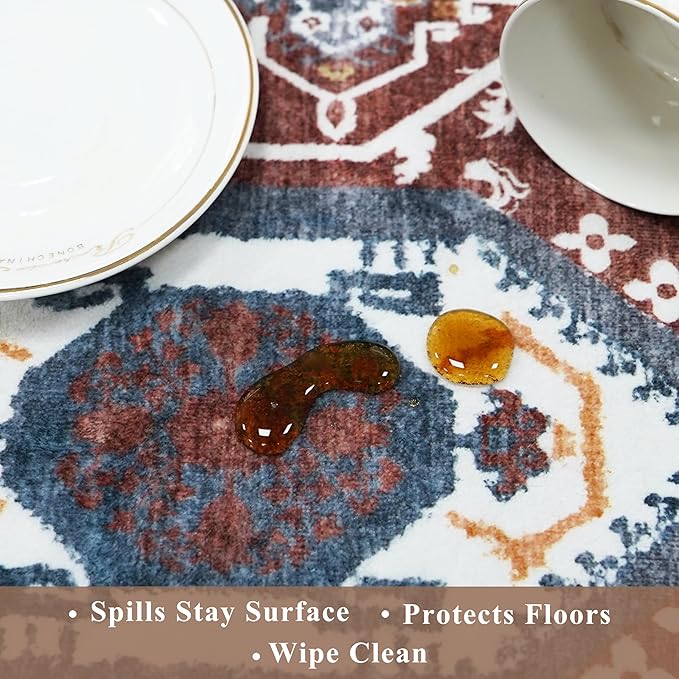 Washable Non-Slip Kitchen Rugs Set of 3 – Boho Soft Mats and Runner for Bathroom, Entryway, Hallway Room – Stain-Resistant Low-Pile Indoor Carpet (Red, 2x3+2x4+2x5)
