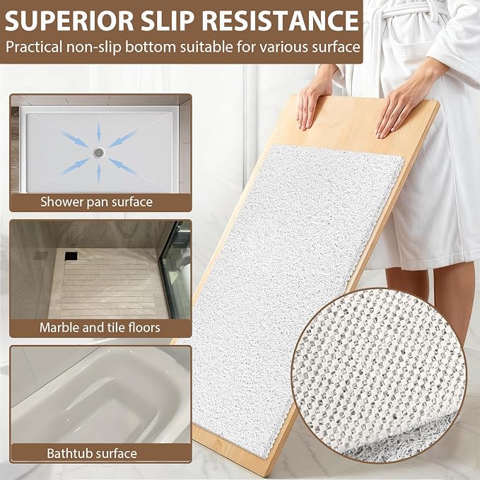 Shower Mat Non Slip: 59 x 34.5 Inch Extra Large Shower Mats for Inside Shower with Drain Hole - Soft PVC Loofah Anti Slip Shower Stall Mat for Walk-in Shower and Bathroom, Quick Drying