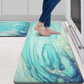 MAYHMYO Kitchen Rugs and Mats Set of 2 Teal Marble Gold Anti Fatigue Mat PVC Non Slip Turquoise Foam Cushioned Kitchen Mats for Floor Dining Room Home Office Sink Laundry