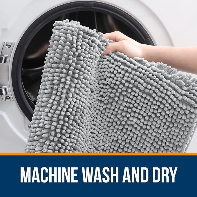 OLANLY Large Bathroom Rugs 40x24, Extra Soft Absorbent Chenille Bath Rugs, Rubber Backing Quick Dry, Machine Washable Bath Mats for Bathroom Floor, Tub and Shower, Home Decor Accessories, Light Grey