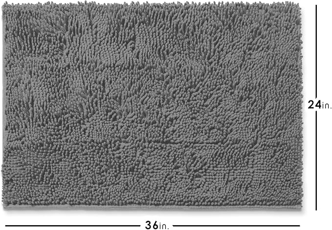 Hearth & Harbor Bathroom Rugs, Chenille Bath Mat - Machine Washable Bath Mats for Bathroom Non-Slip Backing Rubber, Quick Dry Bathroom Mat, 24 x 36 - Frost Grey