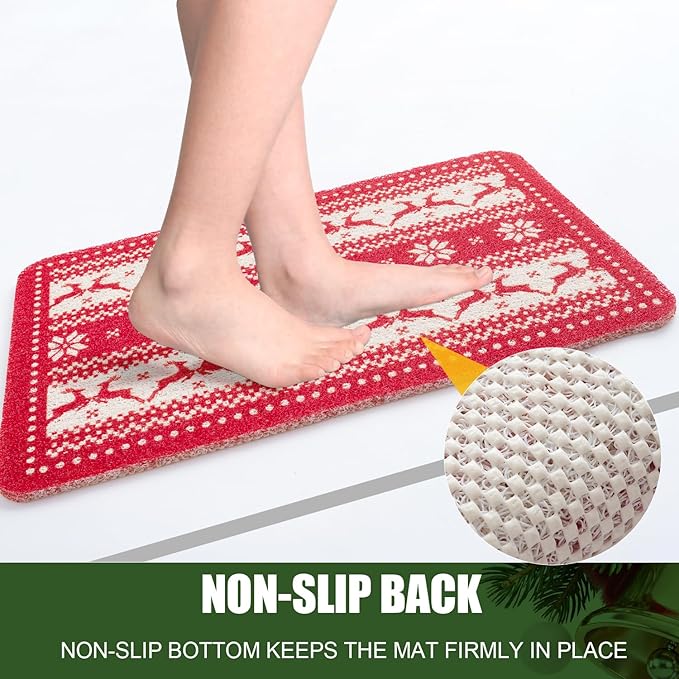 Hargiis Christmas Non-Slip Bathtub Mat, Anti Slip Shower Mat, Fast Drying Bathtub Mats, Foot Scrubber Mat, Anti Slip Mat for Tub, Floor, Bathroom, Kitchen, Home, Hotel (Reindeer Snowflake, 40"x16")
