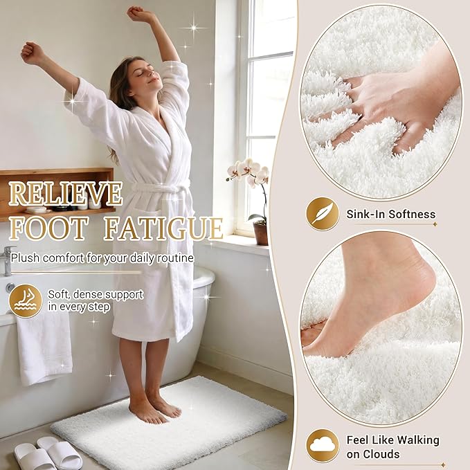 Yimobra Bathroom Rugs Non Slip Washable 47x24, Ultra Soft and Water Absorbent Bath Mats, Plush Fluffy Shower Mat Outside, Luxury Microfiber Thick Matts for Bathroom Floor/Tub, Off White