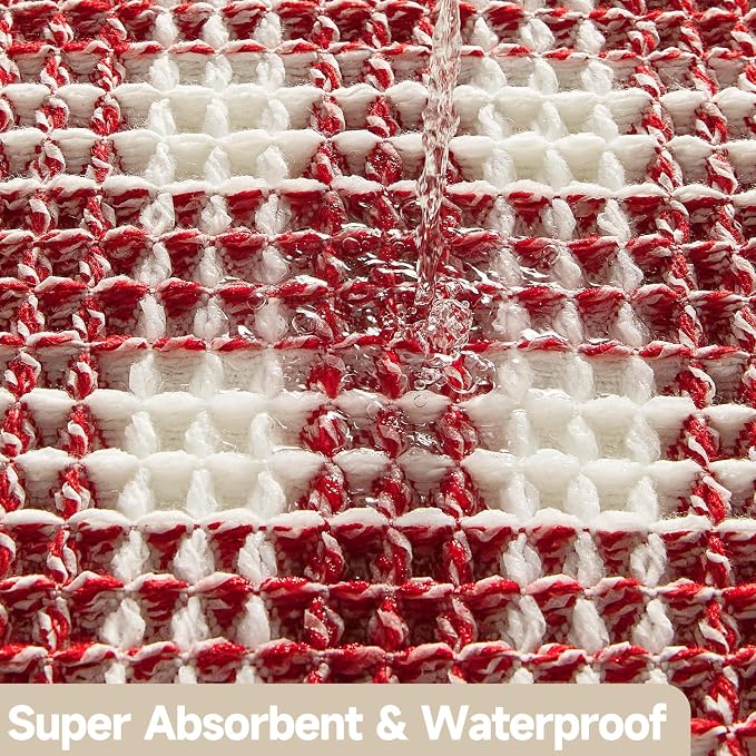 TYUU Waffle Bath Mat, Boho Christmas Bathroom Rugs Non Slip Washable Absorbent Checkered Bathroom Mat Quick Dry Cute Bath Mat, 24"x16" Red and White
