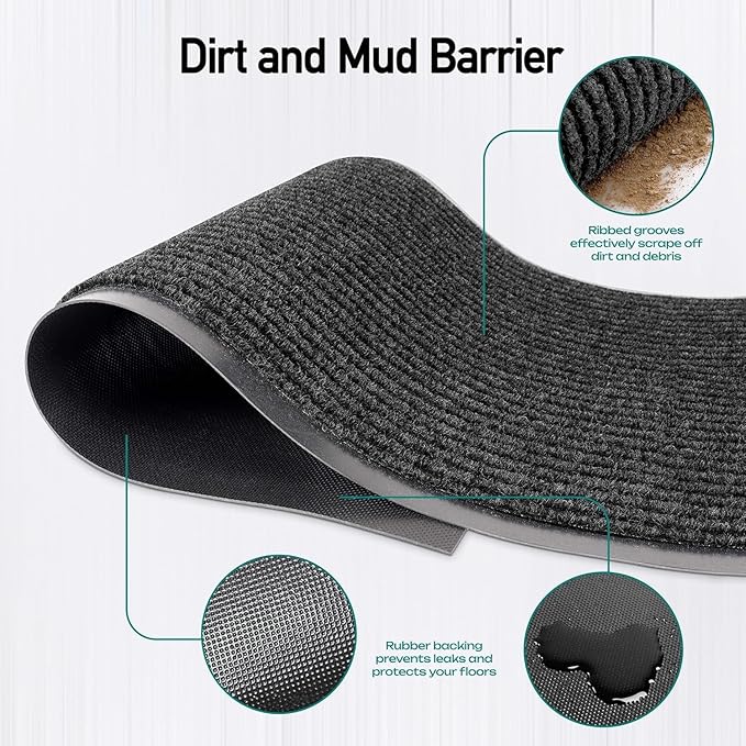 Oversized Rubber Door Mat - Heavy Duty, Waterproof, Low-Profile, Easy to Clean, Commercial Floor Mat (4 x 16 Feet, Black, MXM-RIB0316BK)