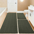 IM HOME Waffle Bath Mat Set 3 Piece, Boho Woven Modern Bath Rug Absorbent Non Slip, Soft Bathroom Mats, Machine Washable Knit Bath Rugs with Herringbones for Bathroom, Bedroom, Kitchen, Dark Green