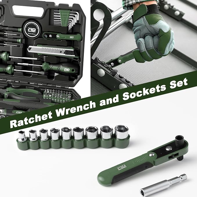 Prostormer 160-Piece Home Repair Tool Set, General Household Hand Tool Kit with Toolbox Storage Case for House, Garage, College Dorm and Office (Green)