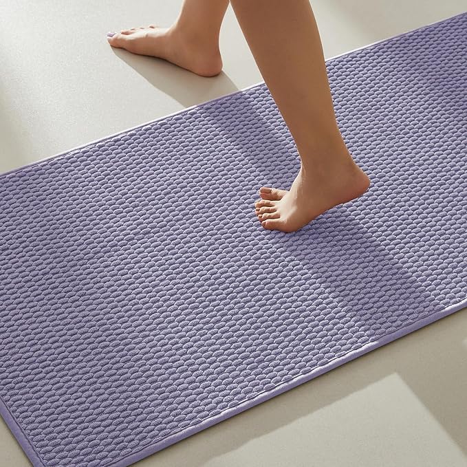TYUU Bathroom Rugs Non Slip Washable, Super Absorbent Thin Bath Mat Quick Dry Low Pile Bathroom Rug, Lavender 20"x48"