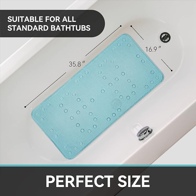 Bathtub Mat Non Slip Ivory 36” X 17” Shower Mat Soft Foam Bath Mats for Bathroom Tub, Bathtub Mat with Drain Holes, Suction Cups, Shower Mat Non Slip
