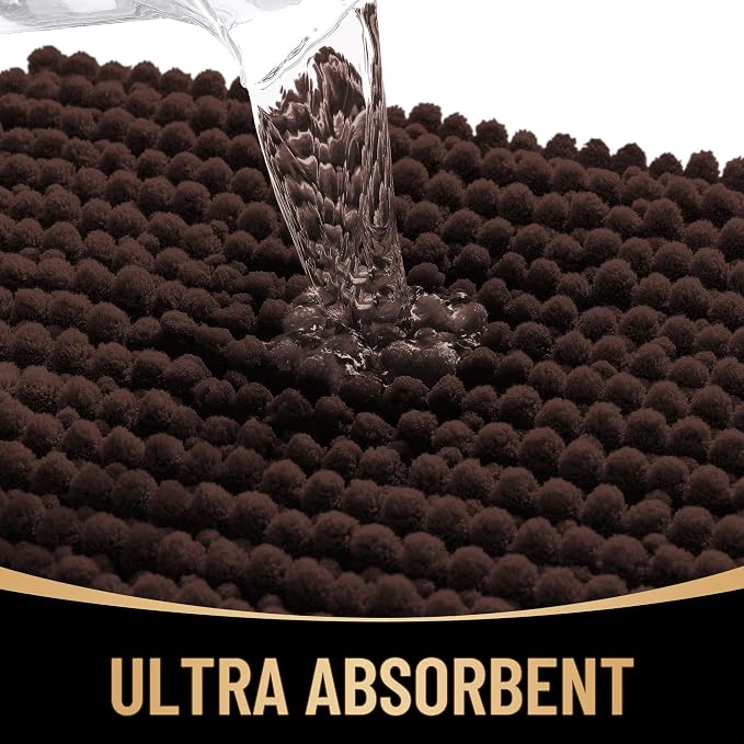 OLANLY Thick Bathroom Runner Rugs 47x24, Extra Soft Absorbent Chenille Bath Rugs, Rubber Backing, Machine Wash Dry, Long Bath Mats for Bathroom Floor, Tub and Shower, Home Decor Accessories, Brown