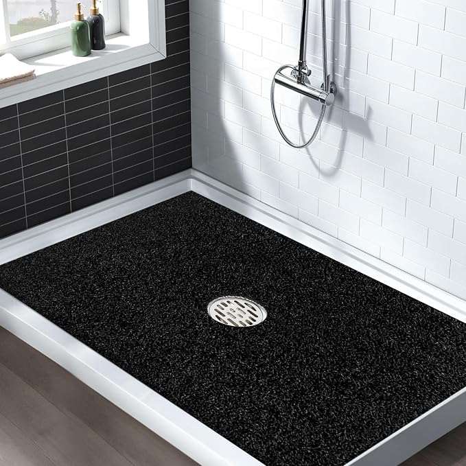 Extra Large Non Slip Shower Mat: 59x35.4 inch Loofah Shower Mat for Inside Shower with Drain Hole in Middle, Soft PVC Anti-Slip Shower Stall Mats for Bathroom,Wet Area, Quick Drying