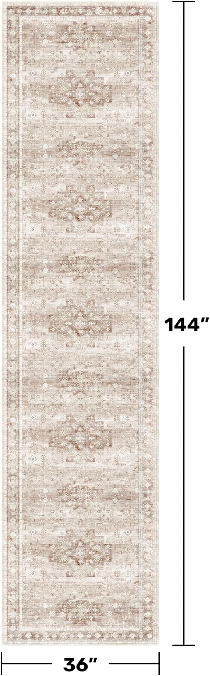 Hazo Haus Washable 3x12 Long Runner Rug for Hallway, Boho Waterproof Large Kitchen Floor Rug, Non-Slip Stain & Fade Resistant, Vintage Beige Floral Décor (3x12 Beige/Latte)