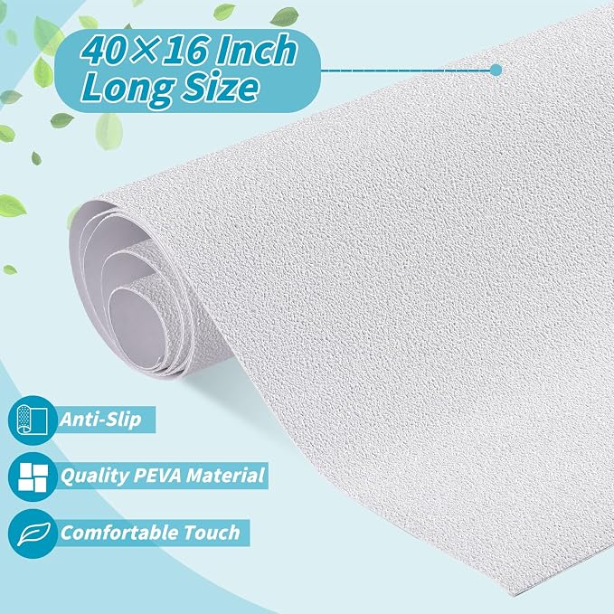 Dunzoom 16" x 40" Non Slip Bathtub Mat with Drain Cut Out Anti Slipping Non Skid Safe Tub Mat Adhesive Peel and Stick Bath Tub Mat PEVA Tub Sticker for Shower Floor Boat Wet Areas(White)
