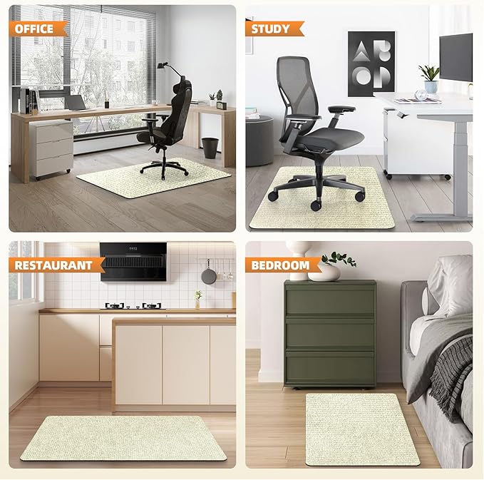 Office Chair Mat for Hardwood Floors 48"x36", Durable Non-Slip Large Tile Floor Protector, Anti-Scratch Thick Heavy-Duty Recyclable Gliding Desk Mats for Computer Rolling Chairs, Off White