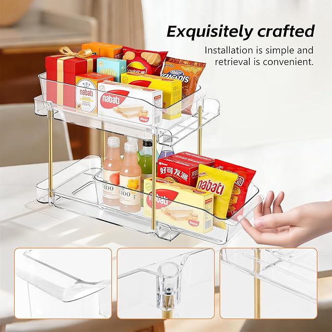 LAREKUN4pack 2-Tier Organizer & Storage Unit Stackable Bathroom Cabinet Organizer Pull-Out Kitchen Pantry Organizer & Storage System Suitable for Countertops, Pantries, Kitchens, Bathrooms