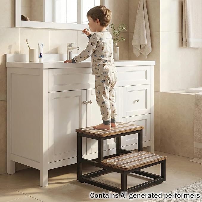 2 Tier Step Stools for Adults with Non-Slip Stickers, Heavy Duty Bed Steps for High Beds,Kitchen Step Stool, Step Stool for RV