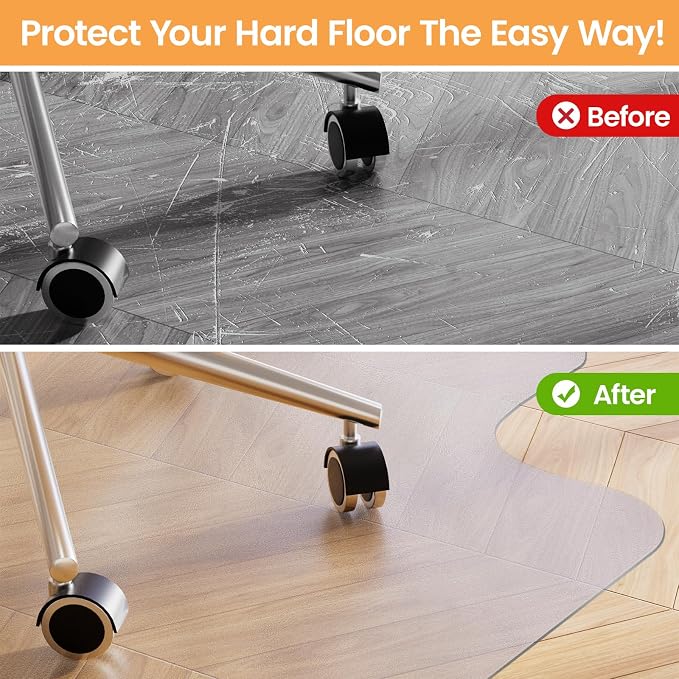Yecaye Desk Chair Mat for Hardwood Floor, Office PVC Computer Chair Mat, Floor Protector for Rolling Chairs (Transparent, 45" x 53")