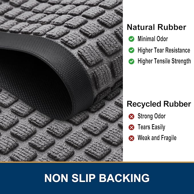 Smiry Front Door Mat Outside Entrance, Heavy Duty Natural Rubber Doormat, Non Slip, Trap Dirt and Moisture, Easy Clean, Low Profile Welcome Floor Mats for Indoor Outdoor Entry, 70x46.5 Inch, Mix Grey