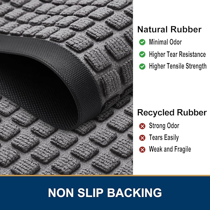 Smiry Front Door Mat Outside Entrance, Heavy Duty Natural Rubber Doormat, Non Slip, Trap Dirt and Moisture, Easy Clean, Low Profile Welcome Floor Mats for Indoor Outdoor Entry, 59x34 Inch, Mix Grey