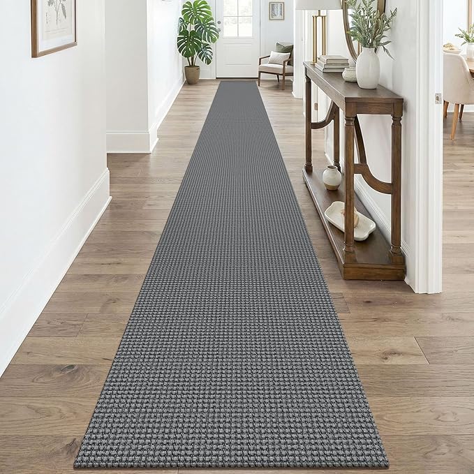 KOZYFLY Braided 2x20 Runners Rugs for Hallway, Extra Long Washable Runner Rug, Woven Non Slip Kitchen Runner, Cotton Entryway Rug, Floor Carpet for Entry, Aisle, Hall, Grey/Dark Grey