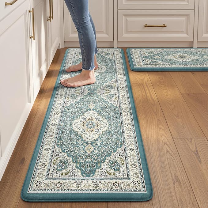 Collive Boho Anti Fatigue Kitchen Mats Sets 2 Piece Non Skid Kitchen Mats for Floor Cushioned Kitchen Rugs and Mats Waterproof Ergonomic Comfort Standing Mat Runner for Kitchen,Home,Office,Laundry