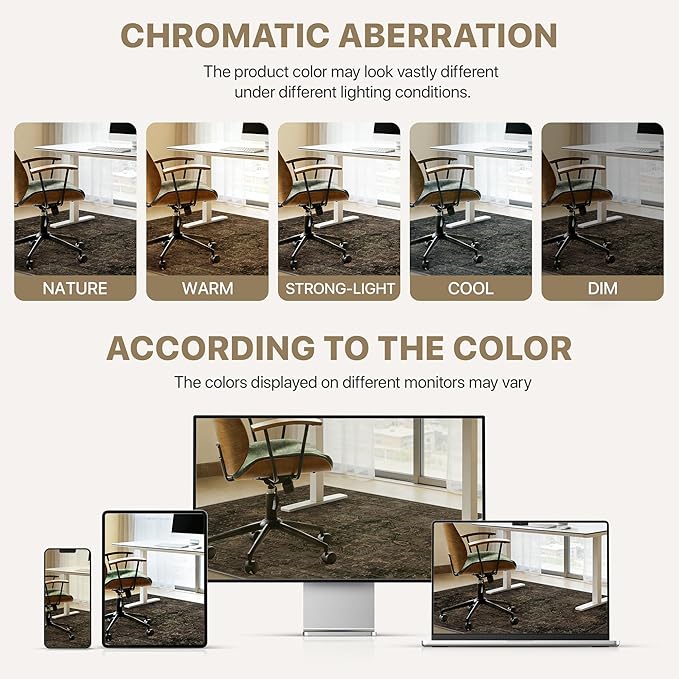 48"x60" Office Chair Mat for Hardwood Tile Floor, Under Desk Carpet Protector for Rolling Computer Chair Mat, Machine Washable Area Rug, Anti-Slip 1/5" Thick Low Pile Thin Vinyl Floor Mat, Brown