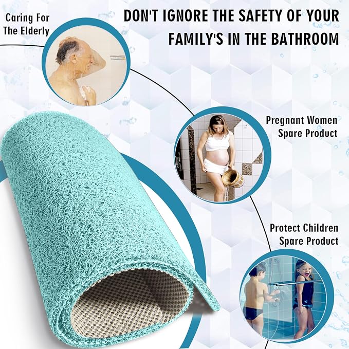 godehone Shower Mats Non Slip Without Suction Cups, PVC Loofah Bathroom Mats, Loofah Mats for Shower and Bathroom, Quick Drying, 23.6× 47.2 Inch, Light Green