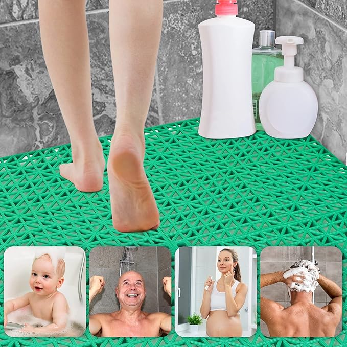 ToLanbbt Modular Interlocking Cushion 12P 11.8" x 11.8" Interlocking Rubber Floor Drain Holes Non-Slip Splicing Drainage Mats for Deck, Shower, Kitchen, Drain Pool, Sauna Bath, Indoor Outdoor (Green)