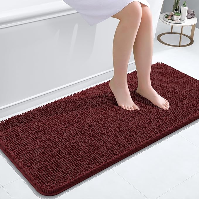 OLANLY Bathroom Runner Rugs 47x20, Soft Absorbent Chenille Bath Rugs, Rubber Backing Quick Dry, Machine Washable Long Bath Mats for Bathroom, Tub and Shower, Home Decor Accessories, Andorra Red-Brown