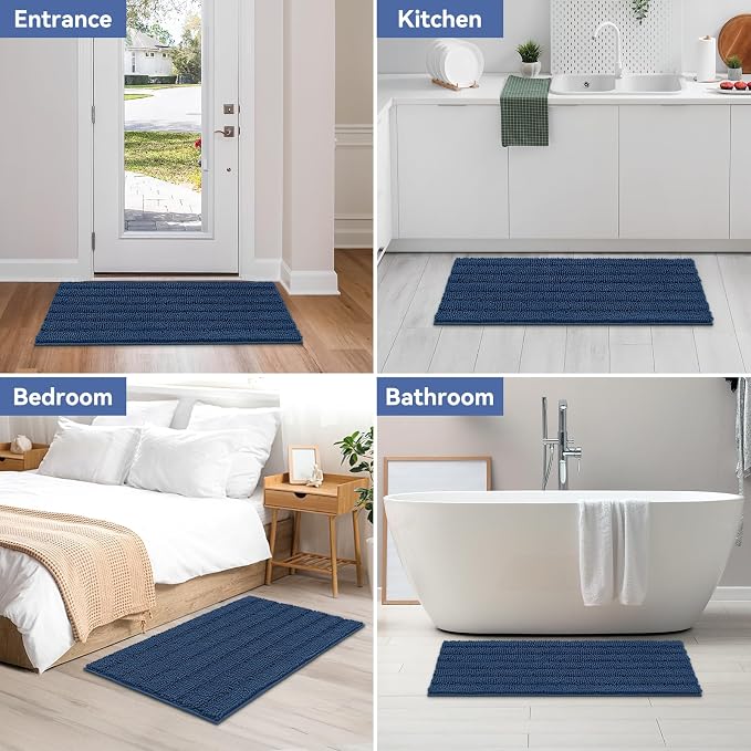 Bcoimo Large Bathroom Rug, Chenille Bath Mat with High Low Pile Design, Soft Absorbent Non Slip Bath Rug, Machine Washable Quick Dry Mat for Shower, Tub, Sink and Vanity