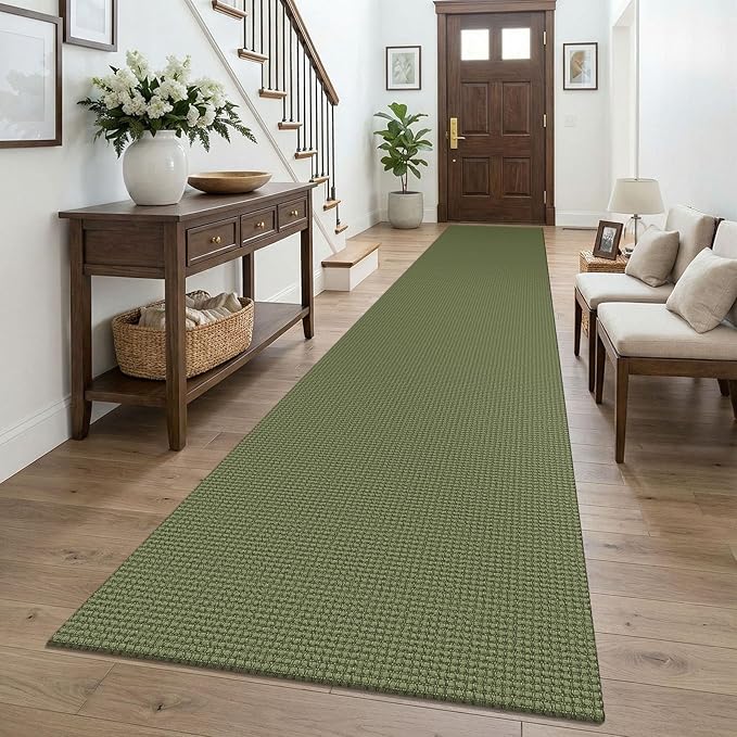 KOZYFLY Braided 2.5'x16' Runners Rugs for Hallway, Extra Long Washable Runner Rug, Woven Non Slip Kitchen Runner, Cotton Entryway Rug, Floor Carpet for Entry, Aisle, Hall, Olive Green/Earthy Green