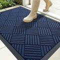 OLANLY Front Door Mat Outside Entrance 35x23, Absorbent, Heavy Duty Sturdy Natural Rubber Doormat Indoor Outdoor, Stain Fade Resistant, Non-Slip Low Profile Floor Mat for Entryway, Navy Blue Diamond
