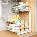 PXRACK Under Sink Organizer, Adjustable Height, 2 Tier Pull Out Under Cabinet Organizer, Slide Out Thickened Metal Under Sink Storage for Kitchen Bathroom Laundry Pantry Cabinet, White, Small-1-Pack