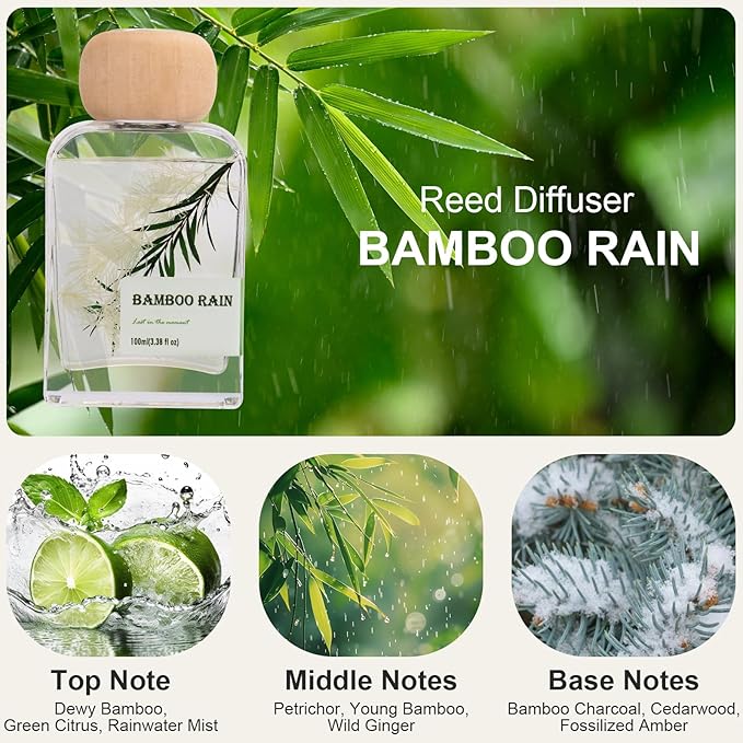Bamboo Essential Oil Reed Diffuser - 3.34 Fl Oz, Luxury Hotel Collection Diffuser Oil Inspired by Ritz Carlton for Home&Office, Bedroom Living Room Shelf Decor, Accessories,Non-Toxic & Gift Ready