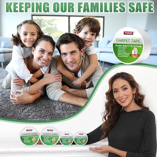 YYXLIFE Double Sided Removable Rug Tape - Carpet Adhesive for Hardwood Floors,Non Slip Anti Curling Floor Tape for Area Rugs,Mats,Carpets - No Residue Strong Hold for Tile, 2Inch x 10Yards,White