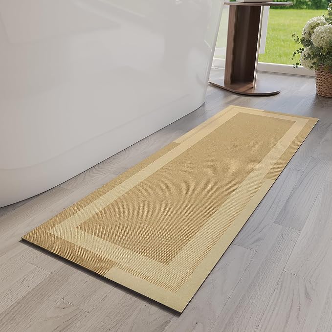 YDKGL Extra Long Non Slip Bathroom Runner Bath Mat, Rubber Backing Ultra Thin Bath Rug Fit Under Door Quick Dry Super Absorbent Washable Shower Mat for Bathroom Floor Bathtub Sink, Brown 17"x47"