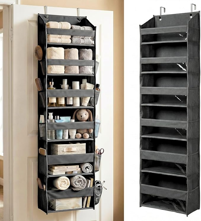 HOMELUX THEORY UPGRADED 6 Tiers Over The Door Organizer Hanging - 100D EXTRA THICK & 50lbs HUGE CAPACITY, 12 Side Mesh Pockets Over The Door Shoe Organizer, Hanging Closet Organizer (Dark Gray, 1pc)