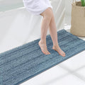 Grandaily Chenille Striped Bathroom Rugs 47x17, Extra Thick and Soft Absorbent Bath Mats, Rubber Backing, Plush Shaggy Shower Carpet, Machine Wash Dry, Bath Rug for Bathroom, Airy Blue