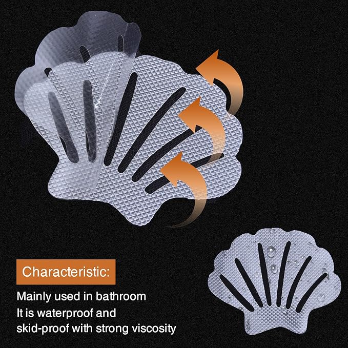 Secopad Non-Slip Bathtub Stickers, 24 PCS Shell Safety Bathroom Tubs Showers Treads Adhesive Decals Scraper (Clear)