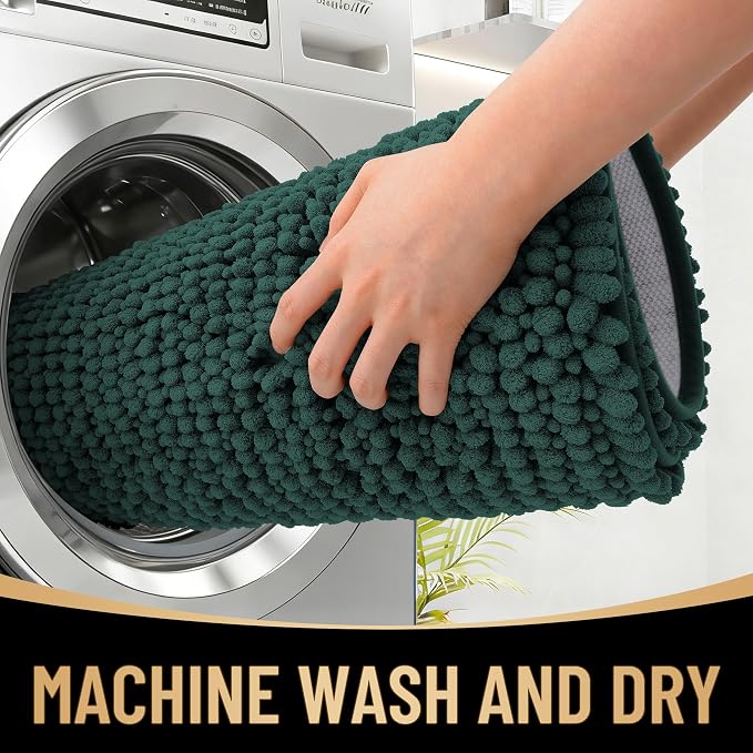 OLANLY Thick Bathroom Rugs 34x21, Extra Soft Absorbent Chenille Bath Rugs, Rubber Backing, Machine Wash Dry, Bath Mats for Bathroom Floor, Tub and Shower, Home Decor Accessories, Blackish Green
