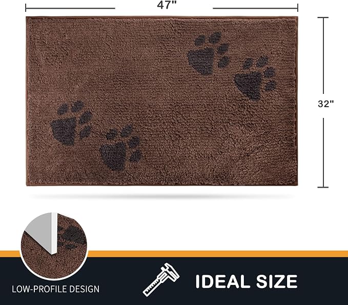PURRUGS Dirt Trapping Door Mat 32" x 47", Non-Skid/Slip Machine Washable Microfiber Entrance Rug, Shoes Scraper, Dog Doormat, Super Absorbent Floor Mat for Muddy Wet Shoes and Paws, Brown