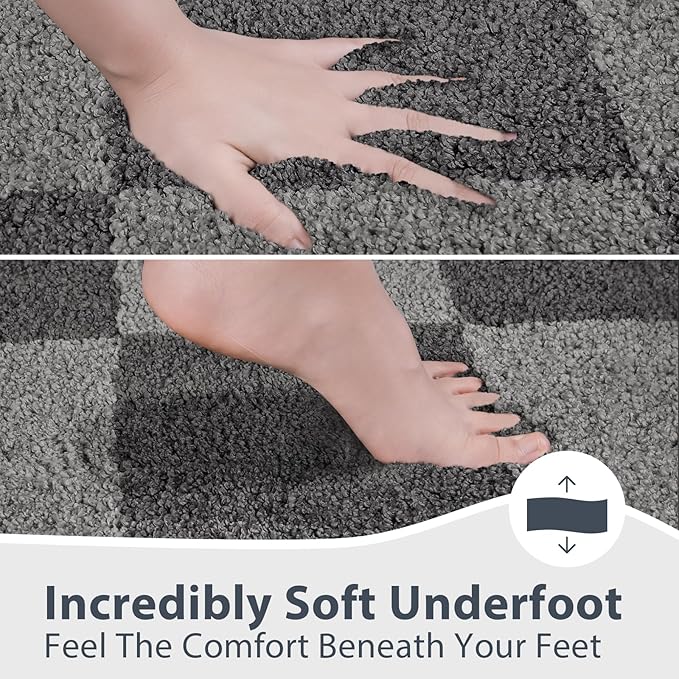 anllugs Bathroom Rugs 30" x 60", Non-Slip Extra Soft Absorbent Bath Rugs, Machine Washable Quick Dry Bath Mats for Bathroom Floor, Shower, Bathtub and Sink, Checkered Grey & Dark Grey