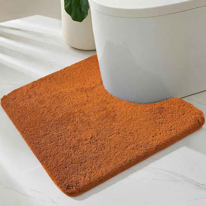 TYUU Toilet Rug, Ultra Soft Toilet Rugs U Shaped Machine Washable Non Slip Absorbent Quick Dry Toilet Mat with Rubber Backing, Orange 20" x 24" U Shape